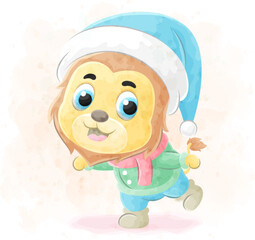 Cute little Lion with watercolor illustration