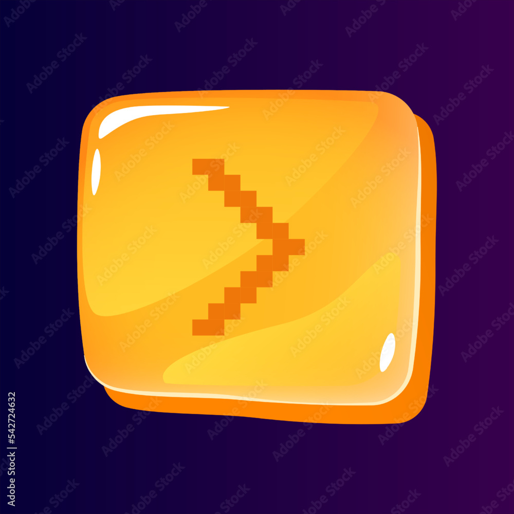 Poster right side pointer glossy ui button with pixelated icon. direction. editable 8bit graphic element on
