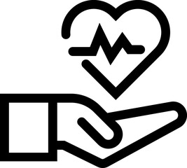 Heartbeat line heart cardio icon. Heart in hand