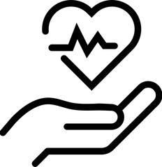 Heartbeat line heart cardio icon. Heart in hand