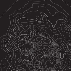 Stylized height CG topographic contour map in contours. Abstract background. Digital copy earth space. Concept of a conditional geography scheme, terrain path. White on dark. Vector illustration