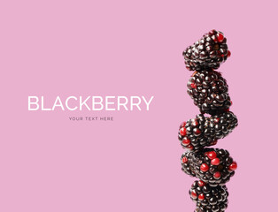 Creative layout made of blackberry on the purple background. Flat lay. Food concept.