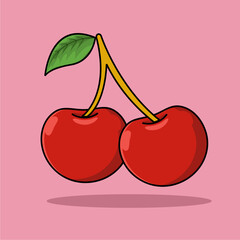 illustration of two cherries one stalk vector file eps 10