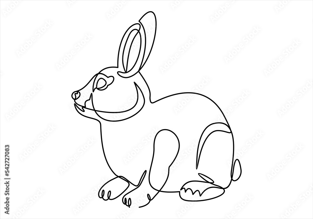 Poster continuous line drawing of cute rabbit