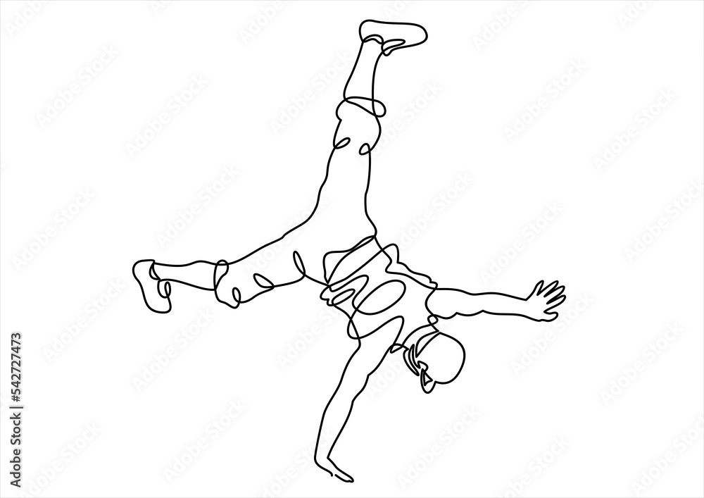 Aufkleber break dancer-continuous one line drawing.