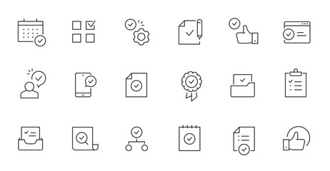 Check mark, quality control line icon. Approve sign, business quarantee mark outline editable stroke icon. Document confirm vector illustration.
