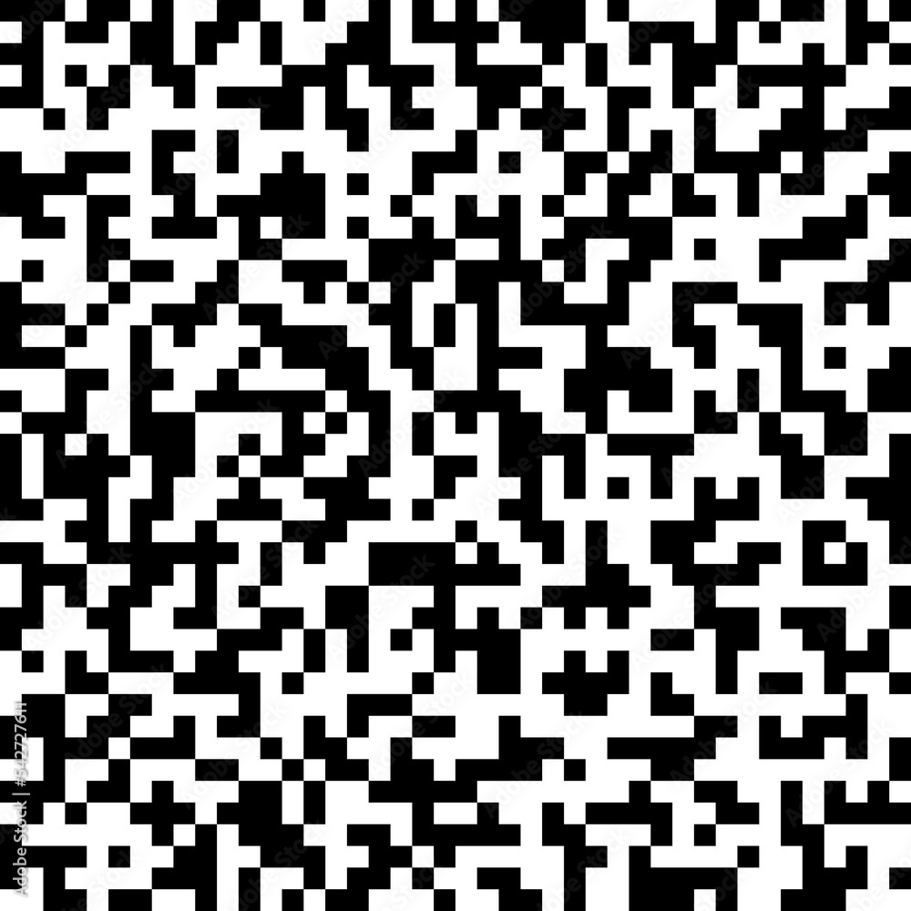 Poster qr code seamless pattern. repeating pixel texture. black geometric square on white background. repea
