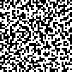 Qr code seamless pattern. Repeating pixel texture. Black geometric square on white background. Repeated squares design for prints. Repeat phones backdrop. Vector illustration