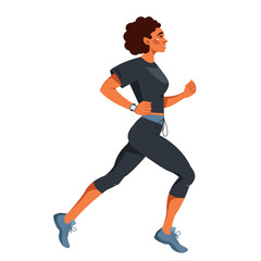 Fototapeta na wymiar Vector illustration in a flat style with a young African-American woman running a marathon. Preparation for sports competitions. Sports, training, running.