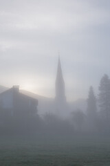 Foggy morning overlooking the church.