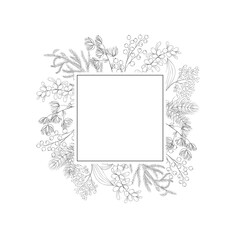 Christmas Frame with Winter Plants. Vector Illustration.
