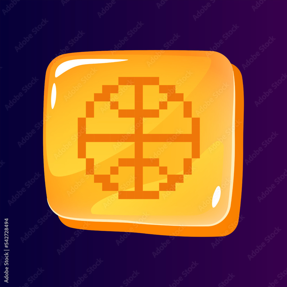 Wall mural basketball glossy ui button with pixelated icon. sports inventory. editable 8bit graphic element on 