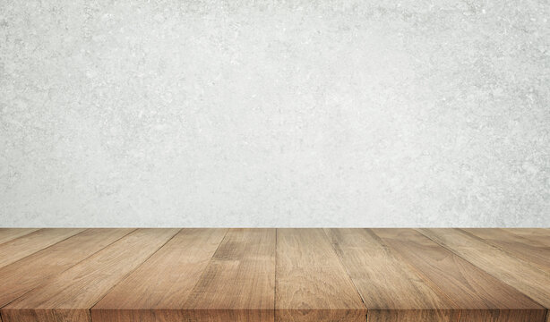 Empty wood table top counter on wall background.For create product display or design key visual