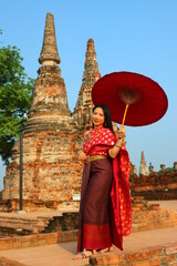 Thai girl dress Thai costume in the old temple, Ayutthaya