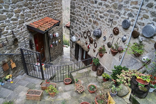 Glimpse of the ancient medieval village of Raggiolo, Tuscany, Italy