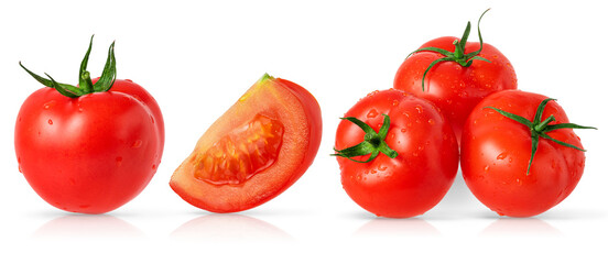 Set of tomatoes isolated on white background