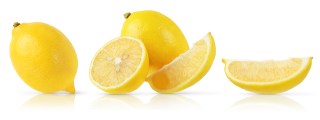 Set of different compositions of yellow lemons