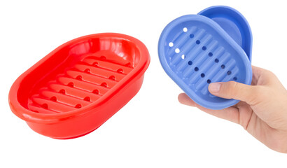 Plastic soap dish for the bathroom. Isolated from the background