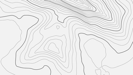 The stylized height of the topographic map contour in lines and contours. Black on gray. The concept of a conditional geography scheme and the terrain path. Wide Size. Vector illustration.