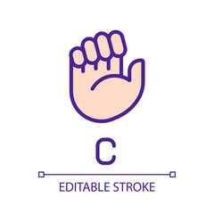 Sign for letter C in ASL pixel perfect RGB color icon. Nonverbal communication. Visual system. Isolated vector illustration. Simple filled line drawing. Editable stroke. Arial font used