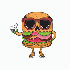 Burger with sunglass concept vector illustration