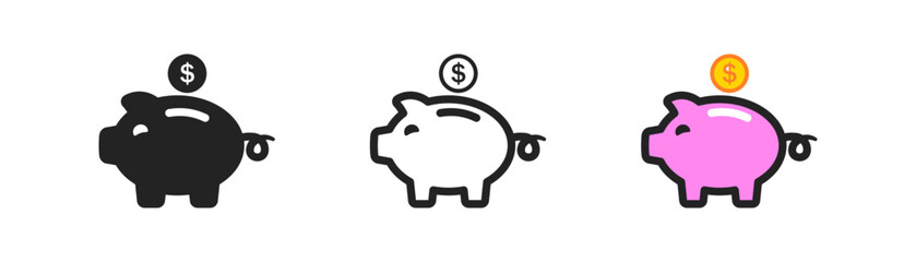 Pink piggy bank icon on white background. Piggybank in flat style. Investment concept. Save money, inflation, global economy crisis,  business, symbol. Vector illustration. 
