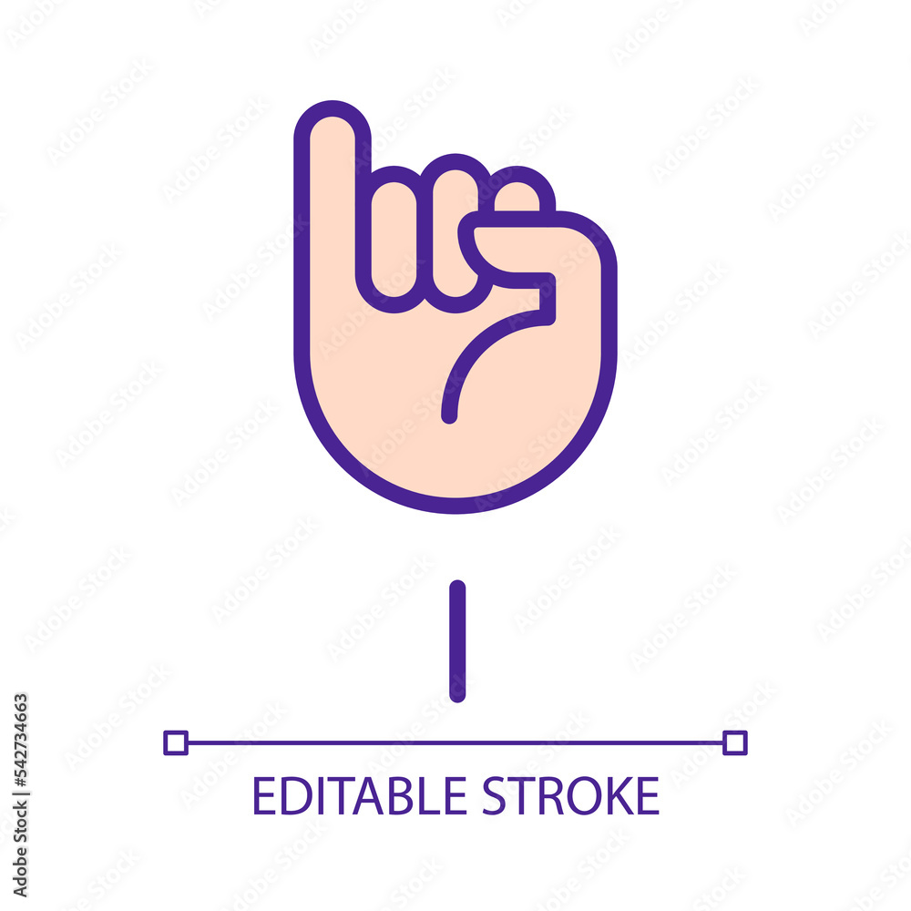 Poster letter i in american sign language pixel perfect rgb color icon. system of nonverbal communication. 