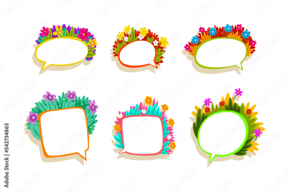 Poster floral speech bubbles with empty space for text vector set