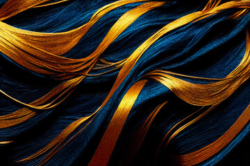 Dark blue and golden silk fabric. Luxury texture for wallpaper.