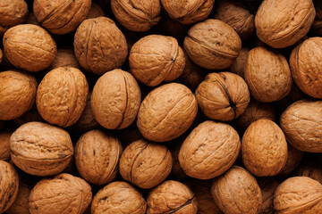 Walnuts in shell, close-up view. Nut background