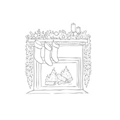 Fireplace with Christmas Decoration. Vector