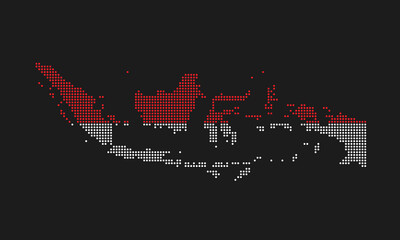 Indonesia map flag with grunge texture in mosaic dot style. Abstract pixel vector illustration of a country map with halftone effect for infographic. 