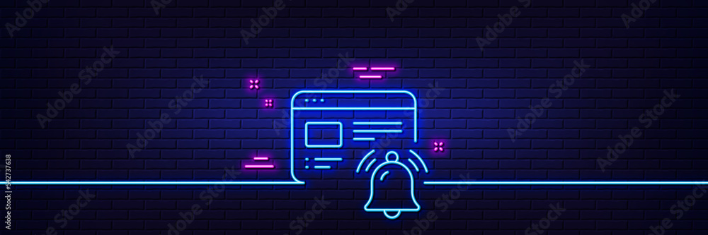 Poster neon light glow effect. internet notification line icon. alarm reminder sign. web alert message symb