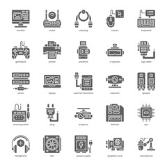 Computer Hardware icon pack for your website design, logo, app, and user interface. Computer Hardware icon glyph design. Vector graphics illustration and editable stroke.