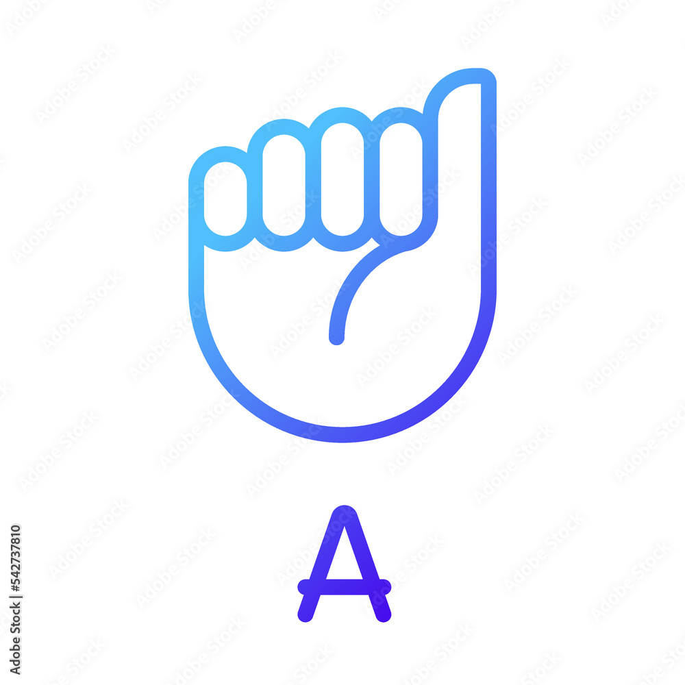 Poster letter a in american sign language pixel perfect gradient linear vector icon. system of communicatio