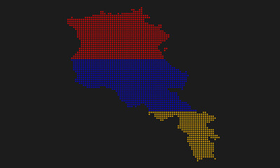 Armenia map flag with grunge texture in mosaic dot style. Abstract pixel vector illustration of a country map with halftone effect for infographic. 