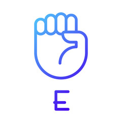 Obraz premium Letter E visualization in ASL pixel perfect gradient linear vector icon. People with deafness support. Thin line color symbol. Modern style pictogram. Vector isolated outline drawing