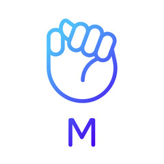 Letter M in American sign language pixel perfect gradient linear vector icon. System of communication. Thin line color symbol. Modern style pictogram. Vector isolated outline drawing