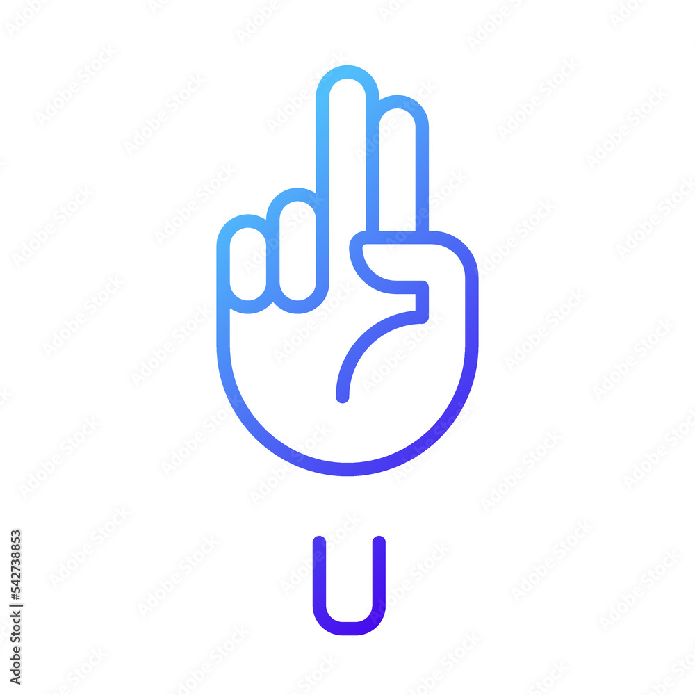 Poster letter u sign in asl pixel perfect gradient linear vector icon. words visualization by gestures. com