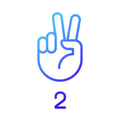Signing digit two in ASL pixel perfect gradient linear vector icon. Nonverbal communication. Gesture language. Thin line color symbol. Modern style pictogram. Vector isolated outline drawing