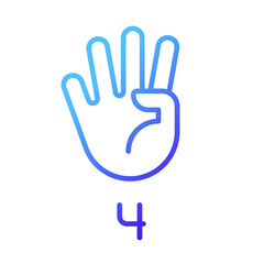Digit four sign in ASL pixel perfect gradient linear vector icon. Nonverbal communication performing. Modality. Thin line color symbol. Modern style pictogram. Vector isolated outline drawing