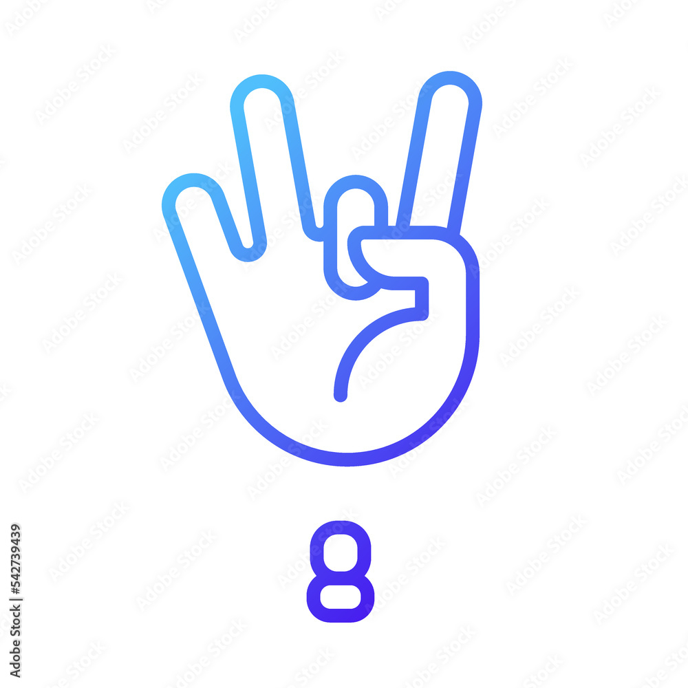 Poster digit eight sign in asl pixel perfect gradient linear vector icon. gesture language. nonverbal commu