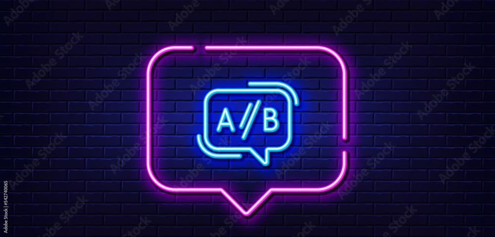 Poster neon light speech bubble. ab testing line icon. ui test chat bubble sign. neon light background. ab 