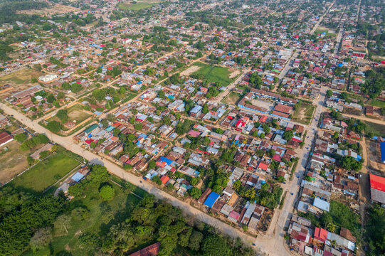 Fototapeta Aerial view of the city of Pucallpa, capital of the province of Ucayali.