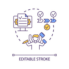 Fototapeta premium Multitasking skills concept icon. High productivity level. Simultaneously. Time management abstract idea thin line illustration. Isolated outline drawing. Editable stroke. Arial font used