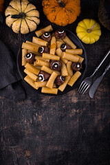 Halloween pasta with meatballs in shape of eye