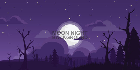 full moon in clear night sky background. night with moon cloud and tree. vector night scene EPS10