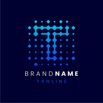 Letter T Connected Dots Technology Logo Design