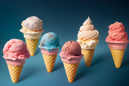 Scoop of ice cream in a cone. 