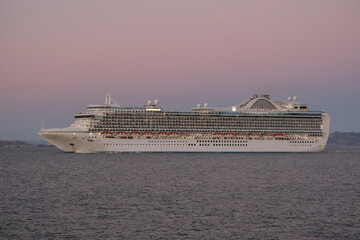 Princess cruiseship or cruise ship liner Ruby P in San Francisco port Bay terminal sail away...